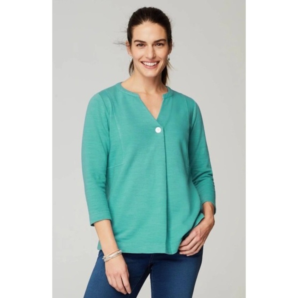Pure Jill J Jill Top Women XL Teal Green‎ Slub Knit Organic Cotton Casual